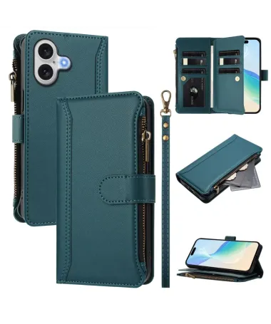 Housse iPhone 17 avec Lanière | 9 Cartes à Fermeture Zippée Vert foncé - photo 14