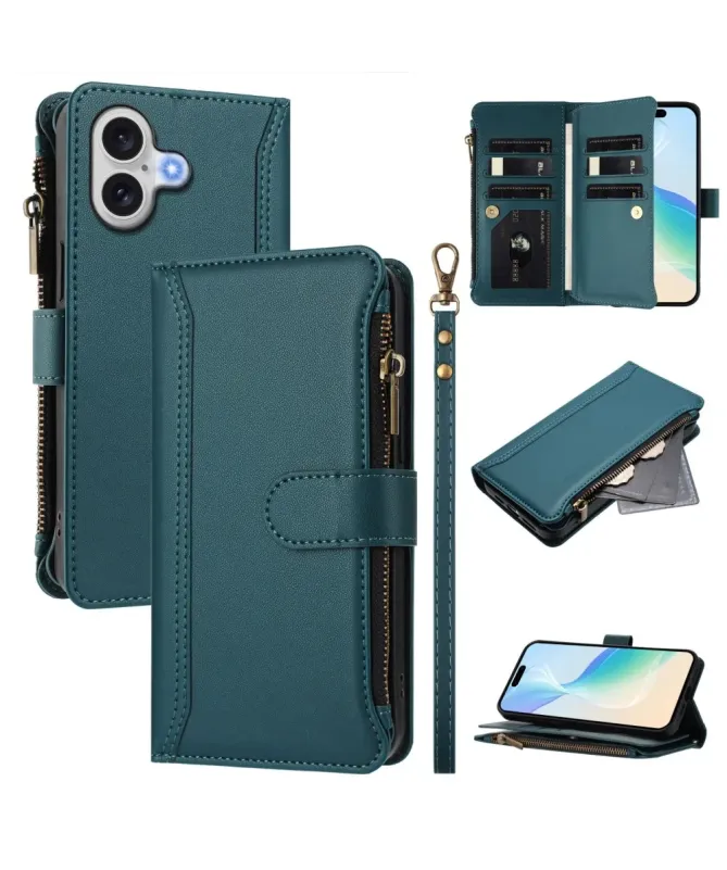 Housse iPhone 17 avec Lanière | 9 Cartes à Fermeture Zippée
