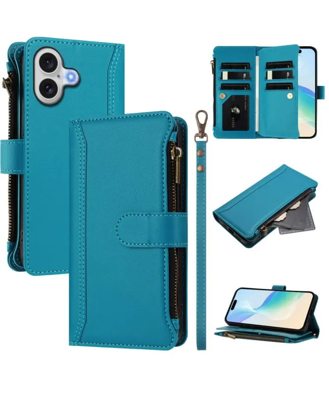 Housse iPhone 17 avec Lanière | 9 Cartes à Fermeture Zippée Bleu Paon - photo 19