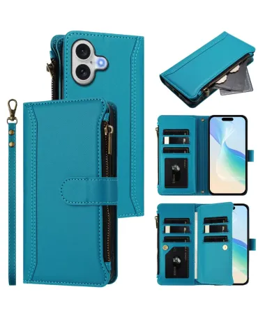 Housse iPhone 17 avec Lanière | 9 Cartes à Fermeture Zippée Bleu Paon - photo 20