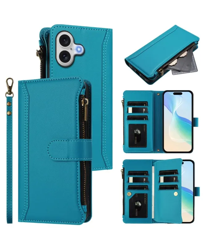 Housse iPhone 17 avec Lanière | 9 Cartes à Fermeture Zippée Bleu Paon - photo 20