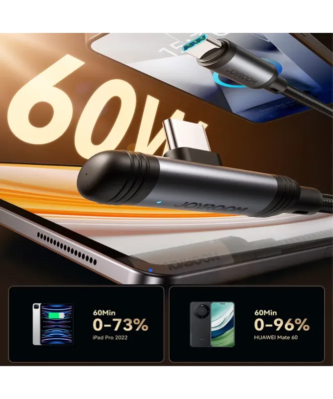 Câble Joyroom USB-C vers USB-C 60W Coudé 1.2m | JR-SC1A