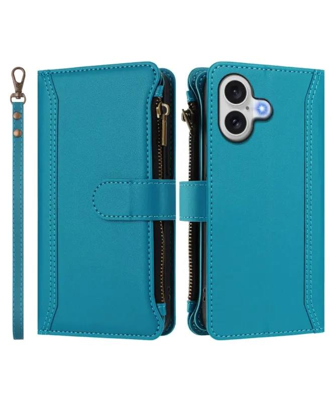 Housse iPhone 17 avec Lanière | 9 Cartes à Fermeture Zippée Bleu Paon - photo 21