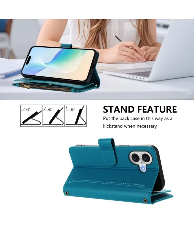 Housse iPhone 17 avec Lanière | 9 Cartes à Fermeture Zippée Bleu Paon - photo 22