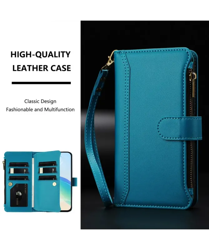 Housse iPhone 17 avec Lanière | 9 Cartes à Fermeture Zippée Bleu Paon - photo 23