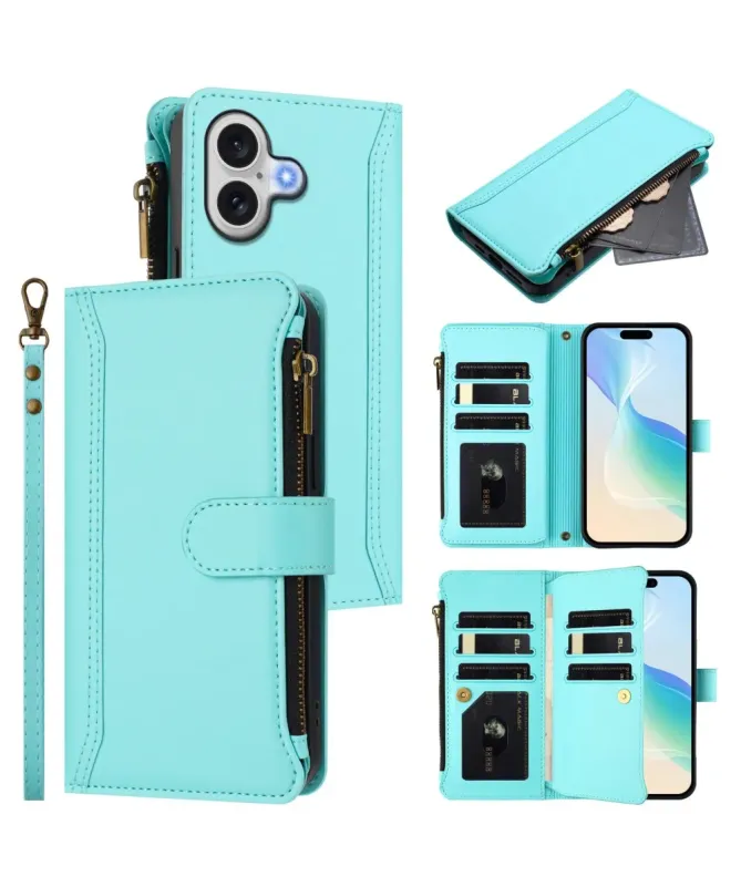 Housse iPhone 17 avec Lanière | 9 Cartes à Fermeture Zippée Cyan - photo 25