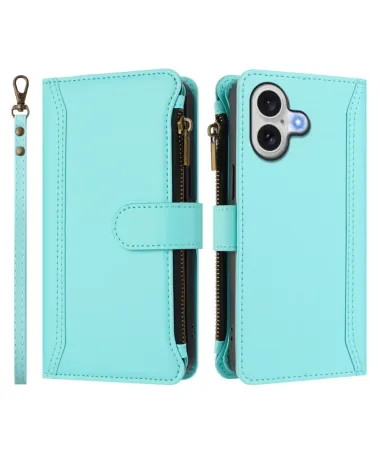 Housse iPhone 17 avec Lanière | 9 Cartes à Fermeture Zippée Cyan - photo 26