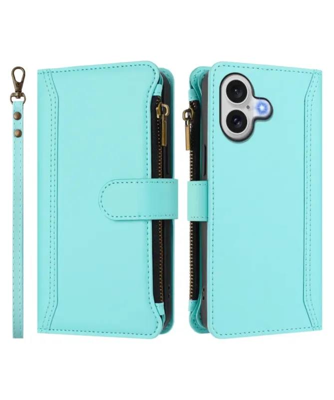 Housse iPhone 17 avec Lanière | 9 Cartes à Fermeture Zippée Cyan - photo 26