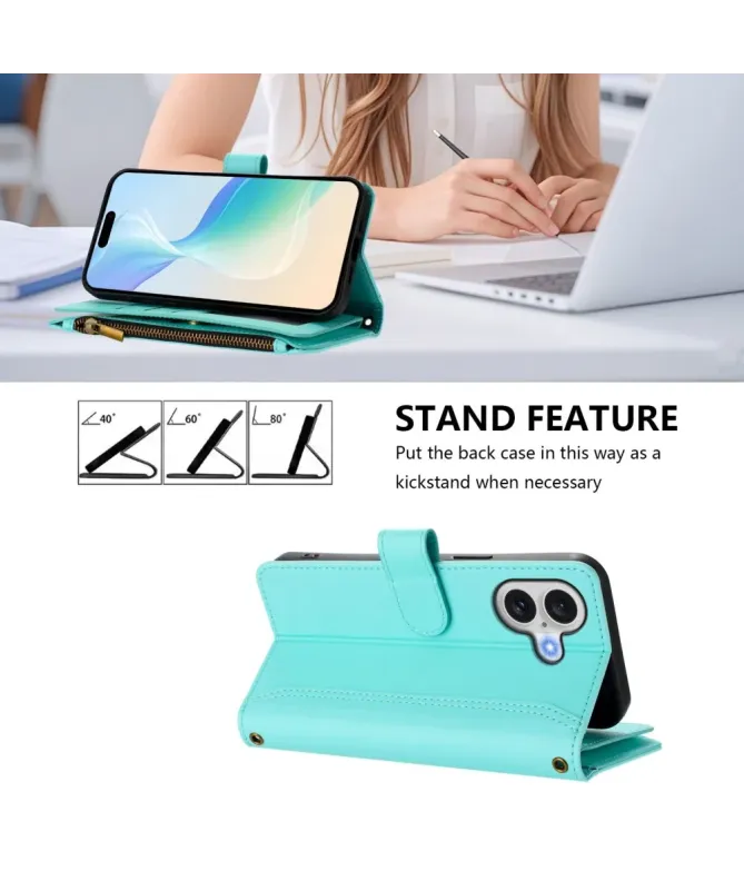 Housse iPhone 17 avec Lanière | 9 Cartes à Fermeture Zippée Cyan - photo 28