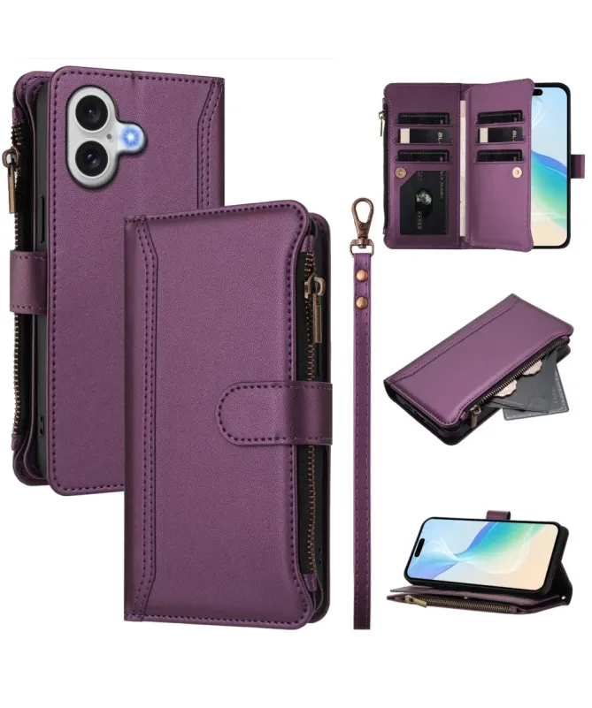 Housse iPhone 17 avec Lanière | 9 Cartes à Fermeture Zippée Vin Rouge - photo 30