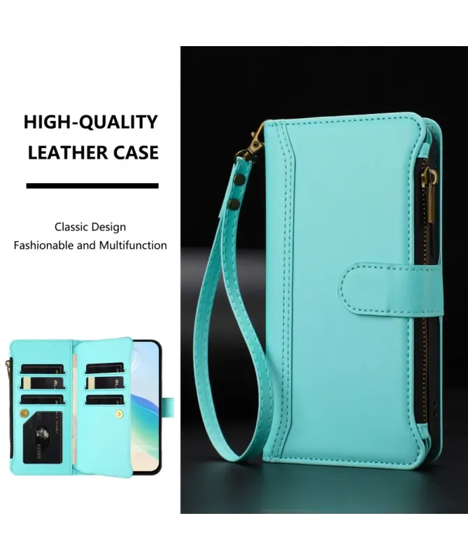 Housse iPhone 17 avec Lanière | 9 Cartes à Fermeture Zippée Cyan - photo 31