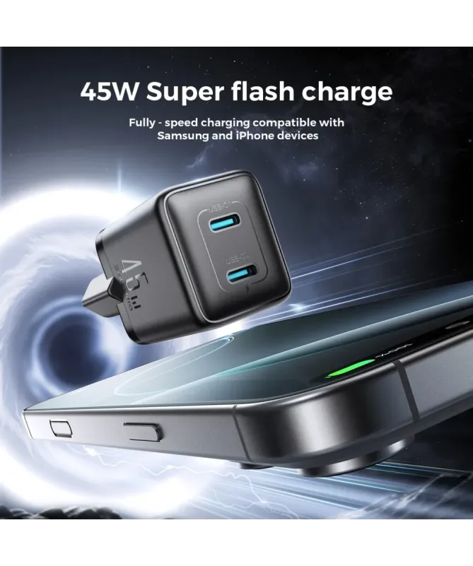 Chargeur Rapide 45W Double USB-C GaN Joyroom | JR-TCG17