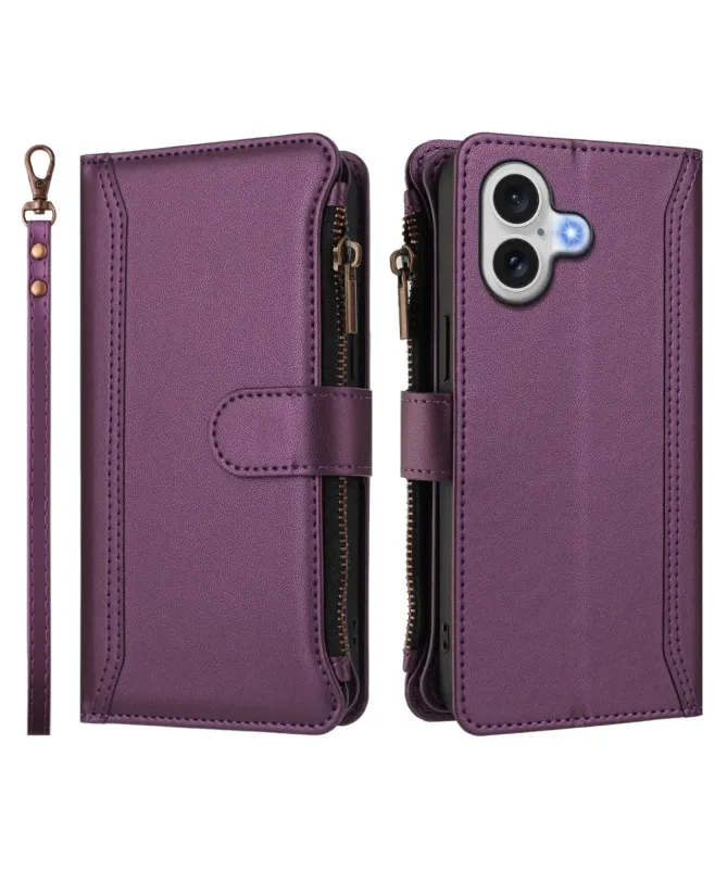 Housse iPhone 17 avec Lanière | 9 Cartes à Fermeture Zippée Vin Rouge - photo 32