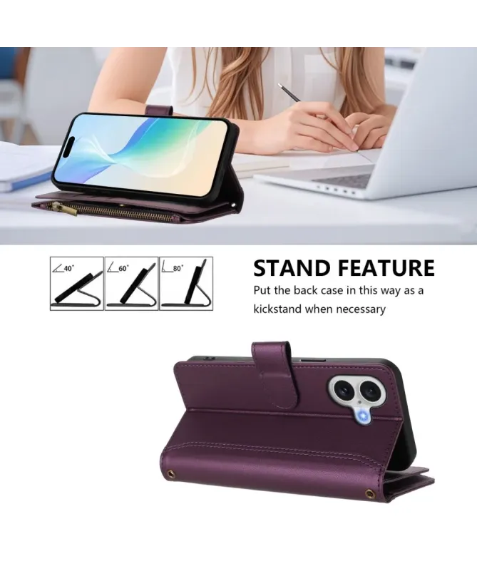 Housse iPhone 17 avec Lanière | 9 Cartes à Fermeture Zippée Vin Rouge - photo 33