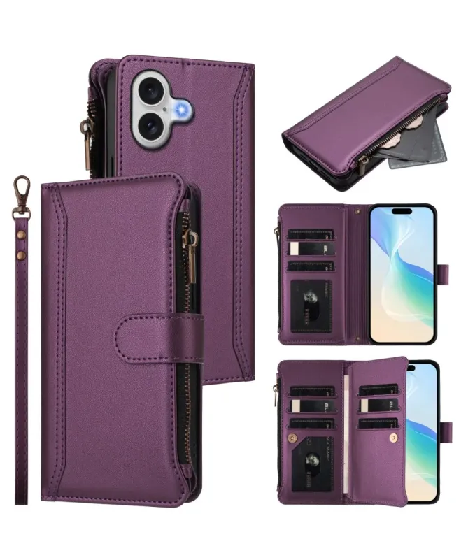 Housse iPhone 17 avec Lanière | 9 Cartes à Fermeture Zippée Vin Rouge - photo 34