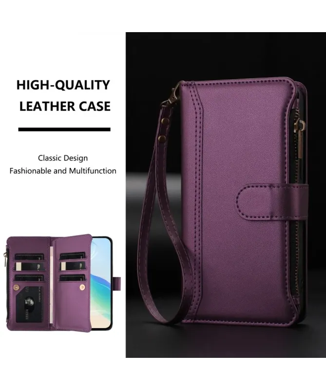 Housse iPhone 17 avec Lanière | 9 Cartes à Fermeture Zippée Vin Rouge - photo 36