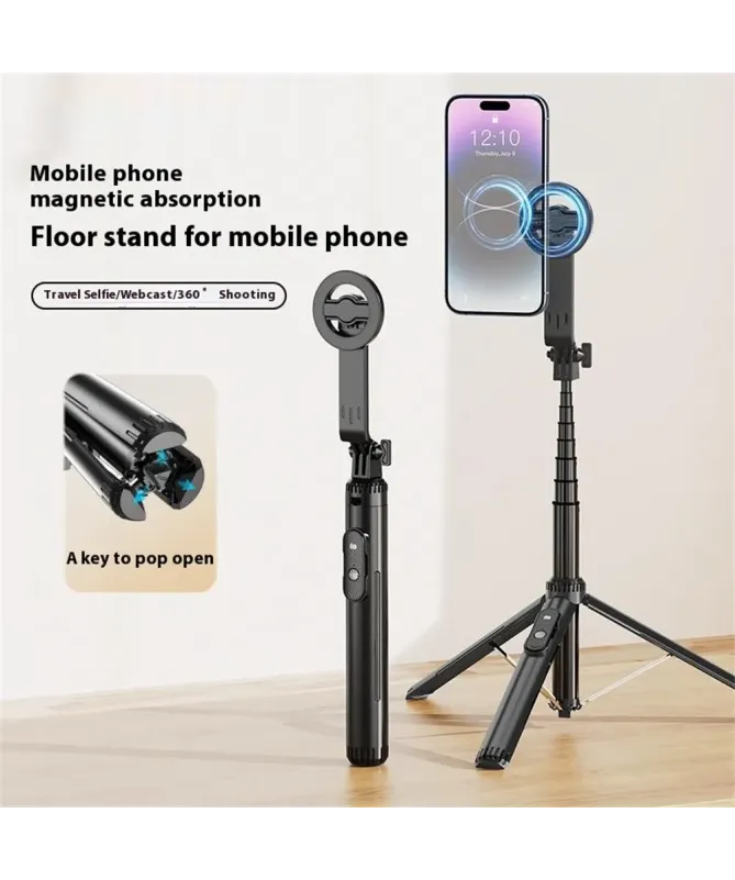 Trépied Selfie Magnétique avec Double Lumière LED et Télécommande Blue