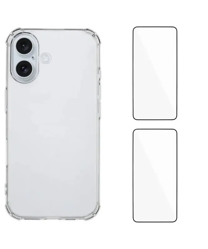 Pack iPhone 16 Plus | Coque Coins Renforcés Transparente avec 2 Verre 