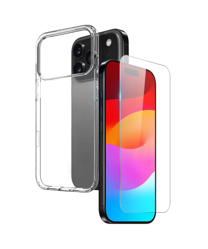 Coque transparente iPhone 17 Pro Max avec protection d'écran en verre 