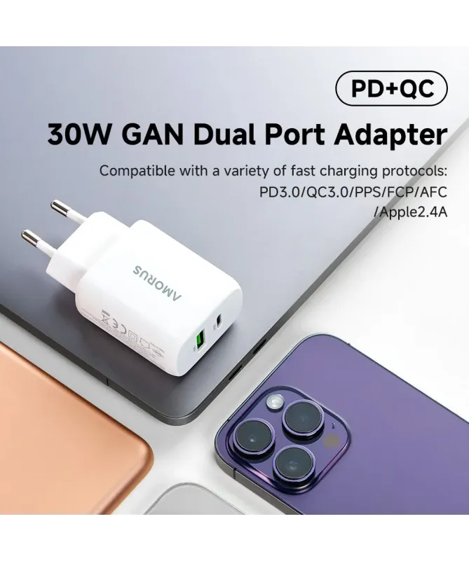 Chargeur Rapide GaN 30W Double Port | DualCharge