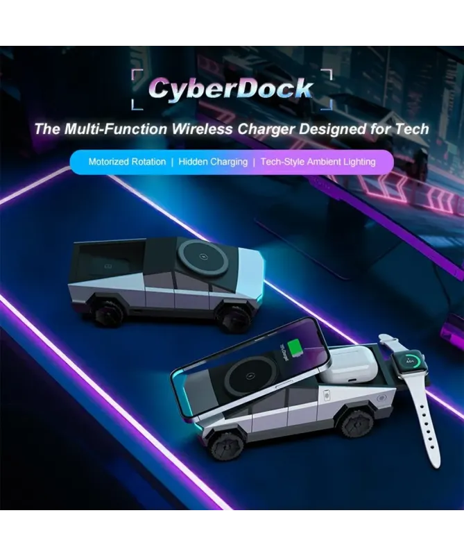 Chargeur Sans Fil 3 en 1 Design Cybertruck 15W | CyberDock