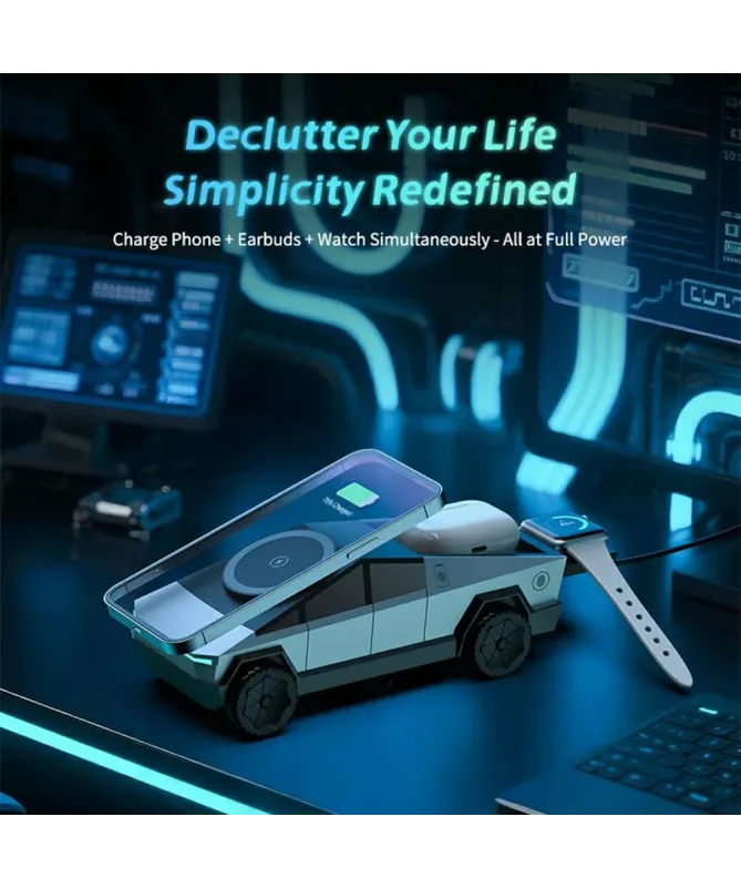 Chargeur Sans Fil 3 en 1 Design Cybertruck 15W | CyberDock