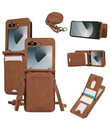 Coque Samsung Galaxy Z Flip 7 Portefeuille Bandoulière | ORGANIZER Marron - photo 10