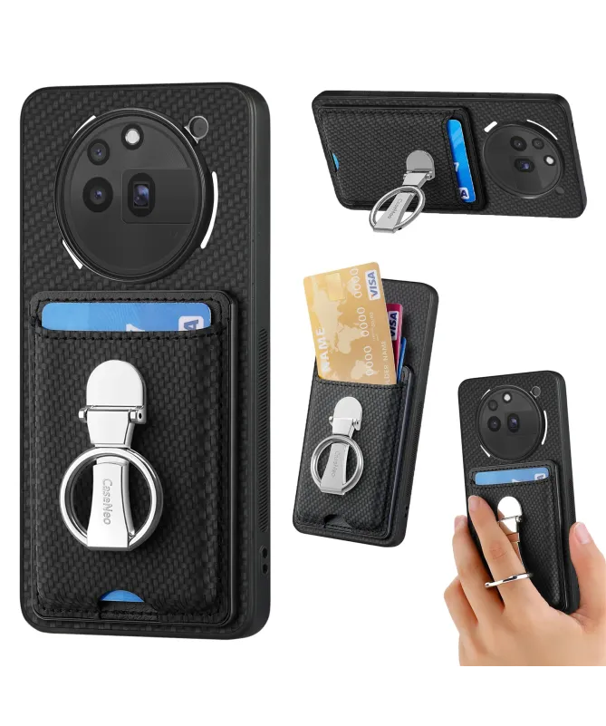 Coque Nothing Phone (3a) Pro avec Anneau et Porte-Cartes Texture Carbo