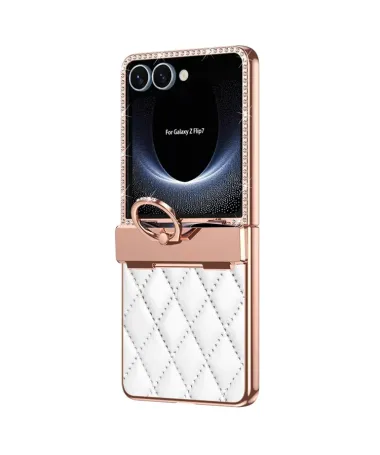 Coque Samsung Galaxy Z Flip 7 Matelassé et Strass avec Anneau