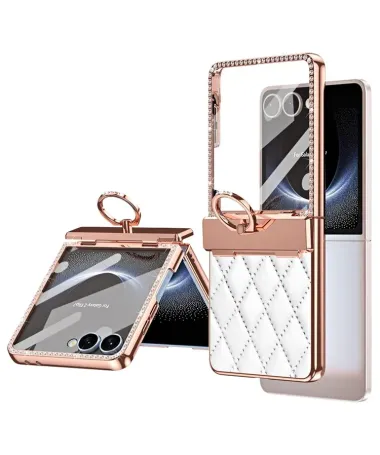 Coque Samsung Galaxy Z Flip 7 Matelassé et Strass avec Anneau