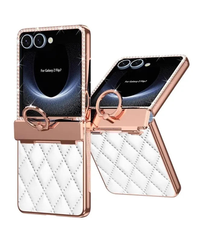 Coque Samsung Galaxy Z Flip 7 Matelassé et Strass avec Anneau