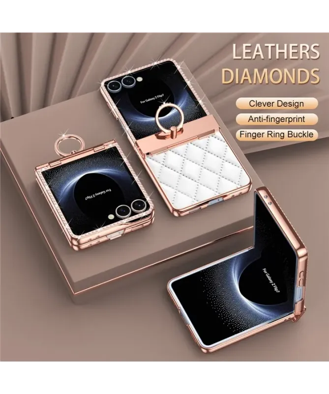 Coque Samsung Galaxy Z Flip 7 Matelassé et Strass avec Anneau