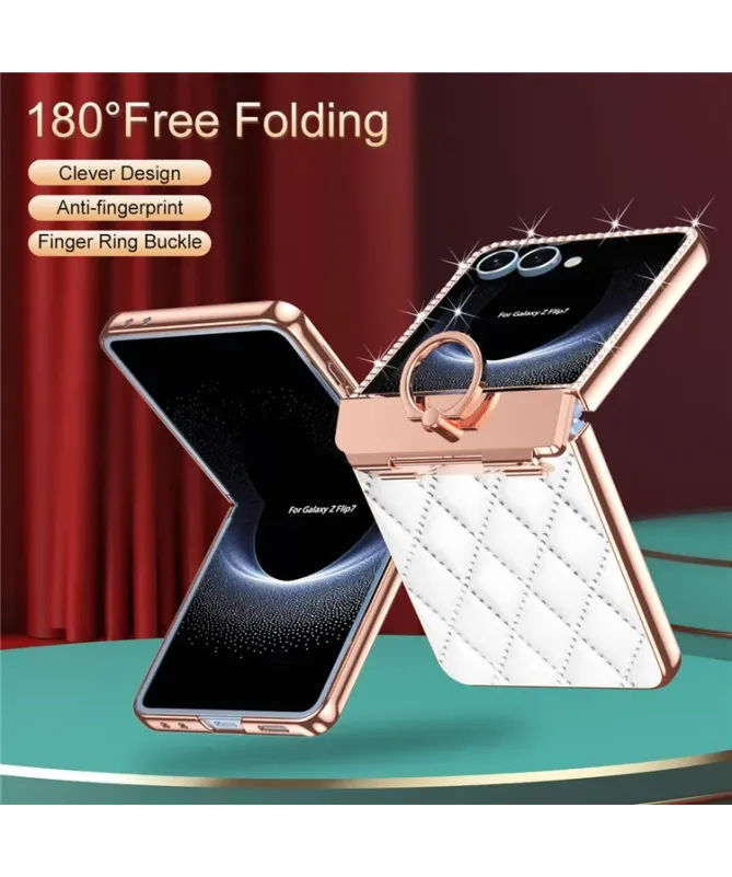 Coque Samsung Galaxy Z Flip 7 Matelassé et Strass avec Anneau
