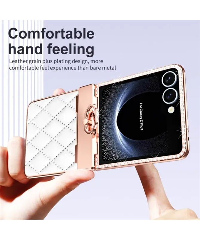 Coque Samsung Galaxy Z Flip 7 Matelassé et Strass avec Anneau