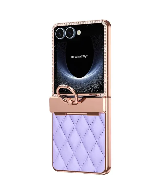 Coque Samsung Galaxy Z Flip 7 Matelassé et Strass avec Anneau