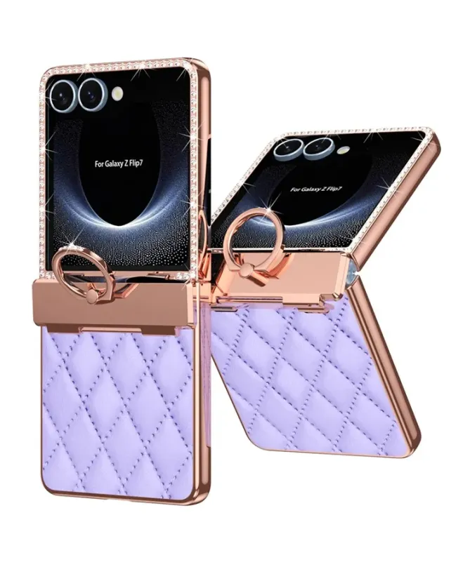 Coque Samsung Galaxy Z Flip 7 Matelassé et Strass avec Anneau