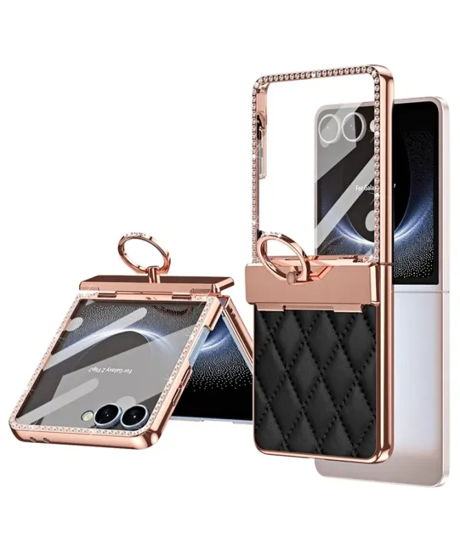 Coque Samsung Galaxy Z Flip 7 Matelassé et Strass avec Anneau