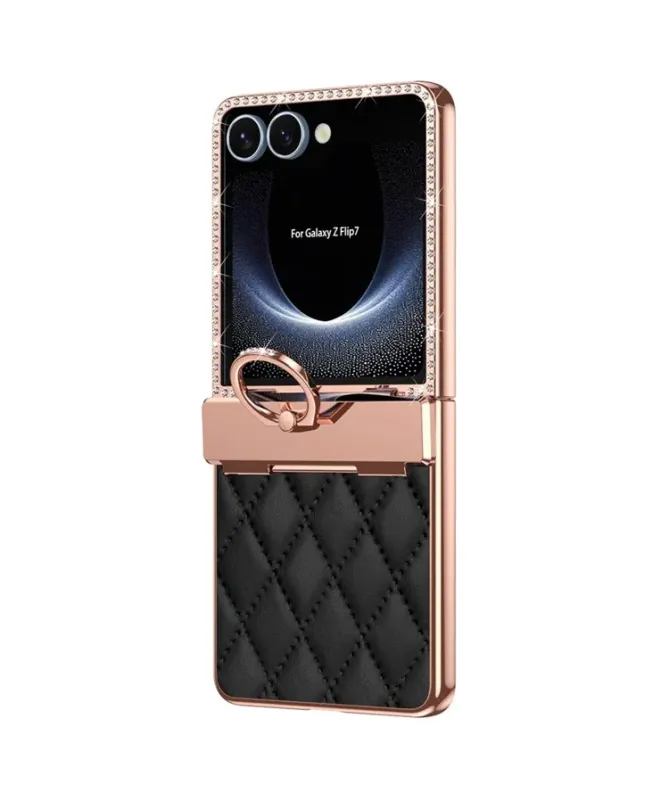 Coque Samsung Galaxy Z Flip 7 Matelassé et Strass avec Anneau