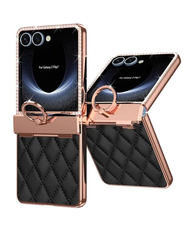 Coque Samsung Galaxy Z Flip 7 Matelassé et Strass avec Anneau