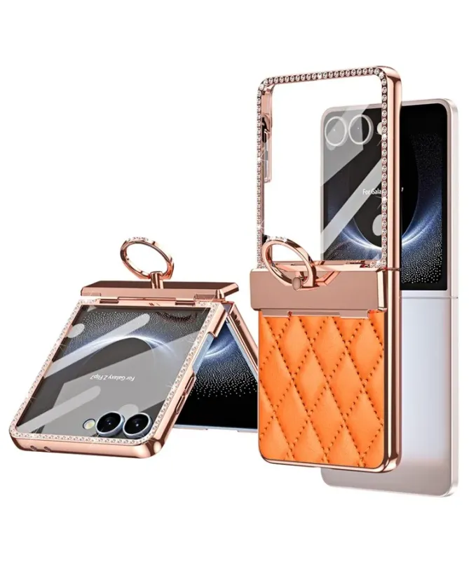 Coque Samsung Galaxy Z Flip 7 Matelassé et Strass avec Anneau
