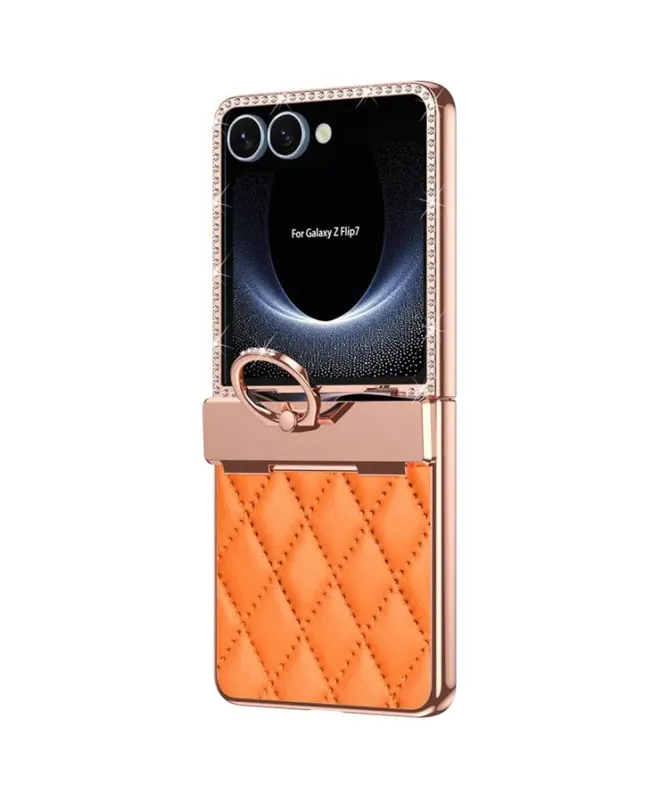Coque Samsung Galaxy Z Flip 7 Matelassé et Strass avec Anneau