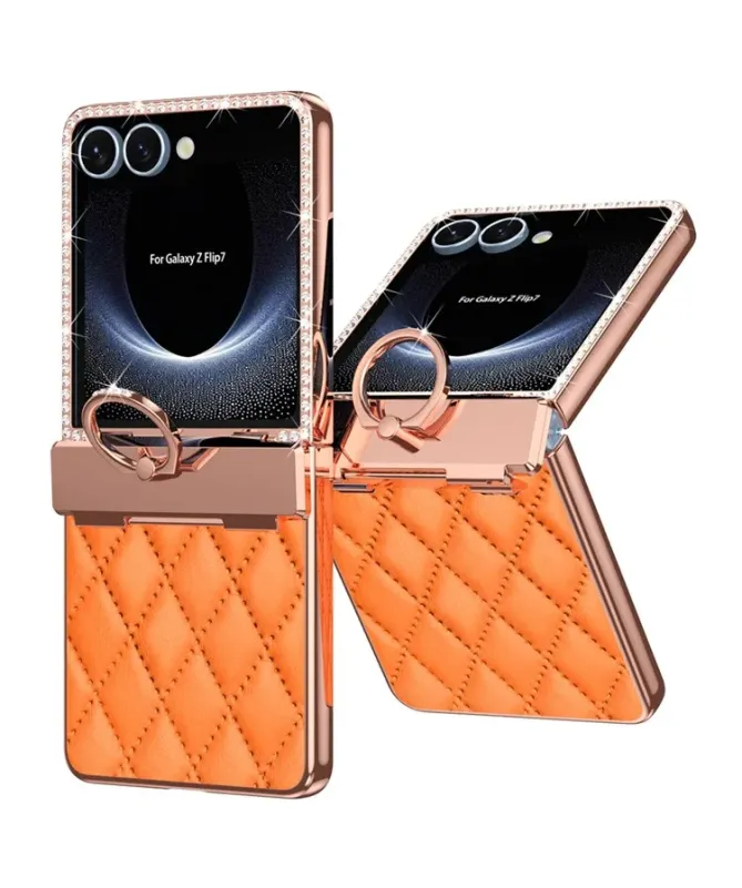 Coque Samsung Galaxy Z Flip 7 Matelassé et Strass avec Anneau