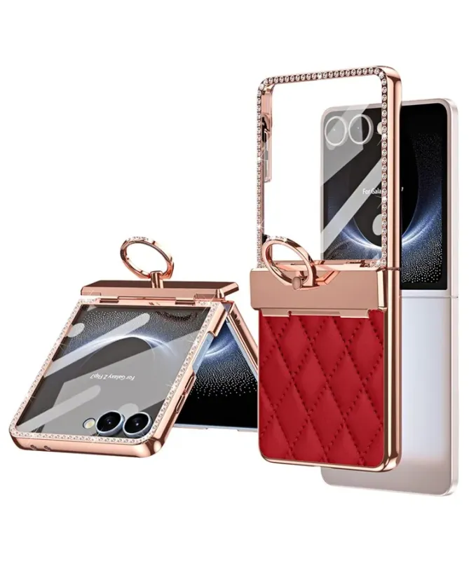 Coque Samsung Galaxy Z Flip 7 Matelassé et Strass avec Anneau