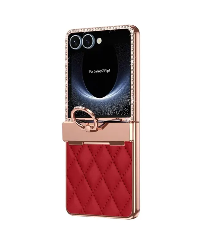 Coque Samsung Galaxy Z Flip 7 Matelassé et Strass avec Anneau