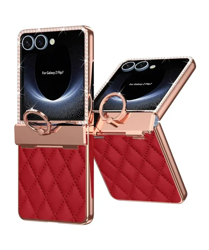 Coque Samsung Galaxy Z Flip 7 Matelassé et Strass avec Anneau