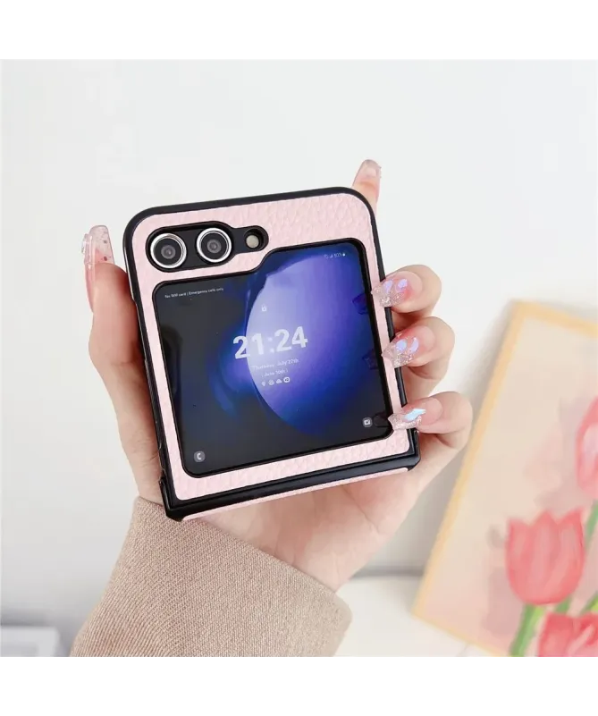 Coque Samsung Galaxy Z Flip 7 FE / Z Flip 6 Effet Cuir Grainé avec Pro