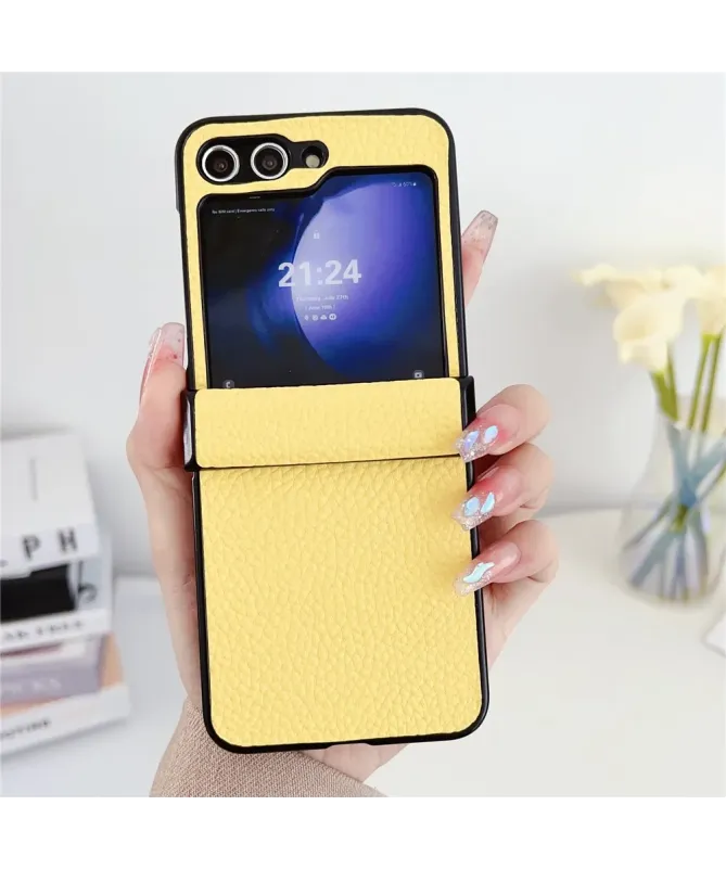 Coque Samsung Galaxy Z Flip 7 FE / Z Flip 6 Effet Cuir Grainé avec Pro