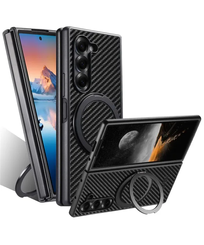 Coque Samsung Galaxy Z Fold 7 Fibre de Carbone avec Anneau Magnétique 