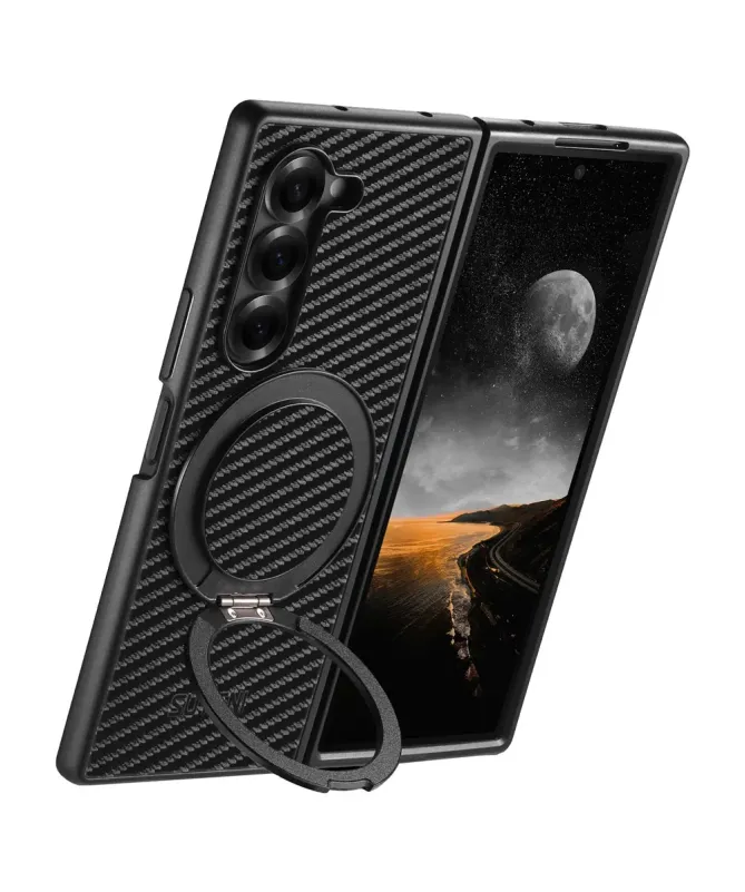 Coque Samsung Galaxy Z Fold 7 Fibre de Carbone avec Anneau Magnétique 