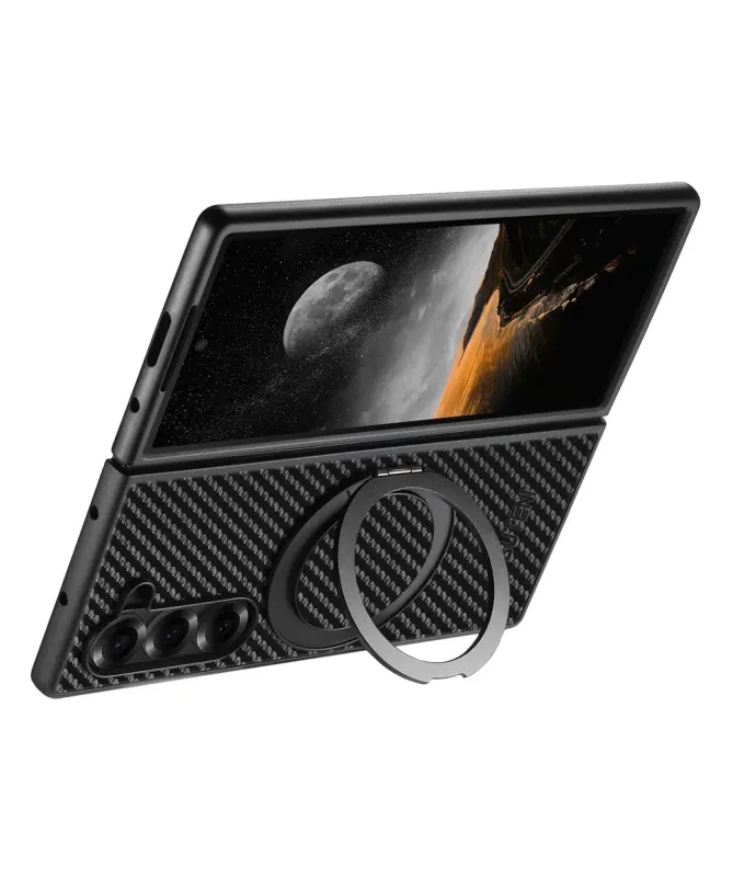 Coque Samsung Galaxy Z Fold 7 Fibre de Carbone avec Anneau Magnétique 